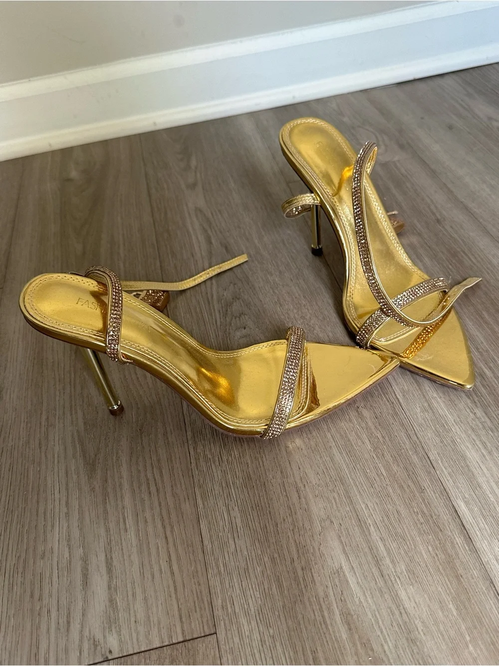 Gold Metallic Pointed Toe Strappy Heels